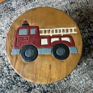 Wooden Stool with Fire Truck Design